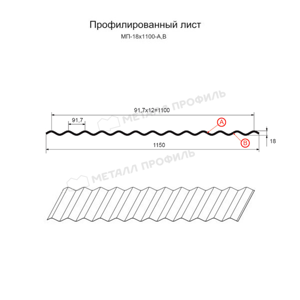 Профилированный лист МП-18х1100-A (ПЭ-01-1014-0,45)